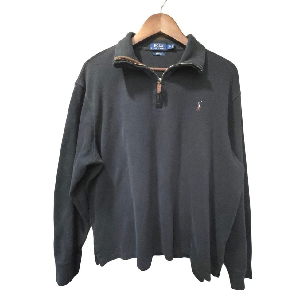 Polo Ralph Lauren Mens XL Black Estate Rib Quarter Zip Pullover Cotton Sweater